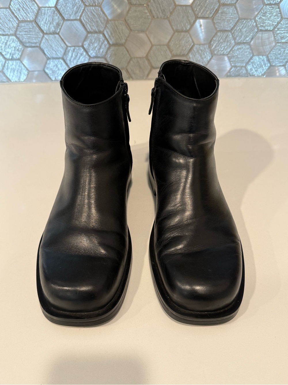 Zara Men's Black Leather Zip Ankle Boots